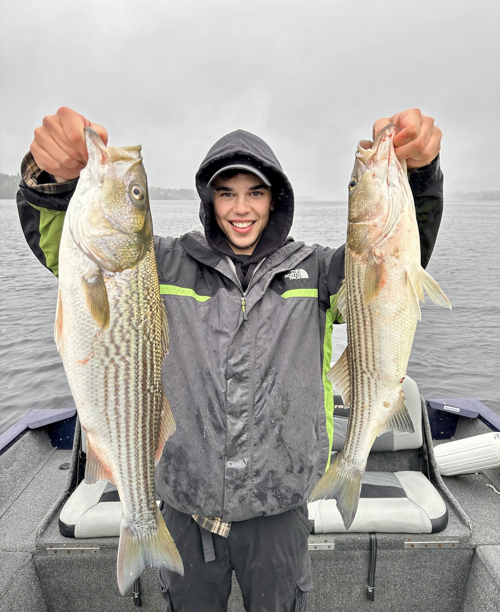 Angler with two striped bass